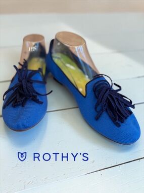 Rothy's Merino Wool Tassel Slip On Loafers Electric Blue Size 10 NWOB